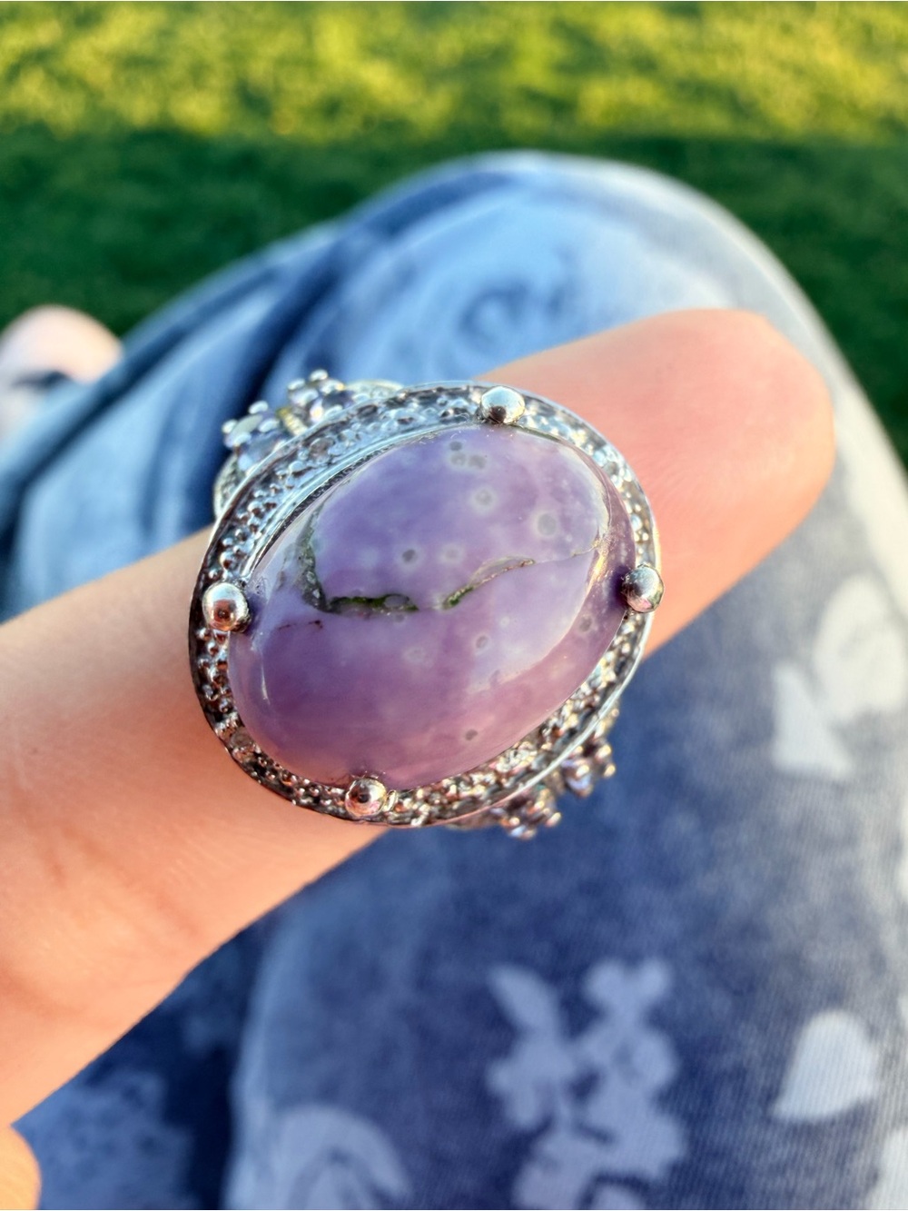Purple jasper vintage ring set in .925 Sterling Silver Gemstone Cocktail Ring